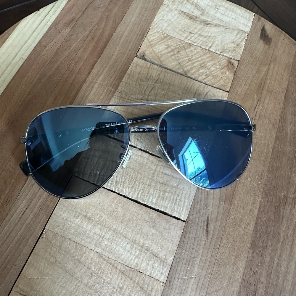 Coach HC7062 Women's Aviator Sunglasses 922555 Gunmetal Gray 100% UV Protection